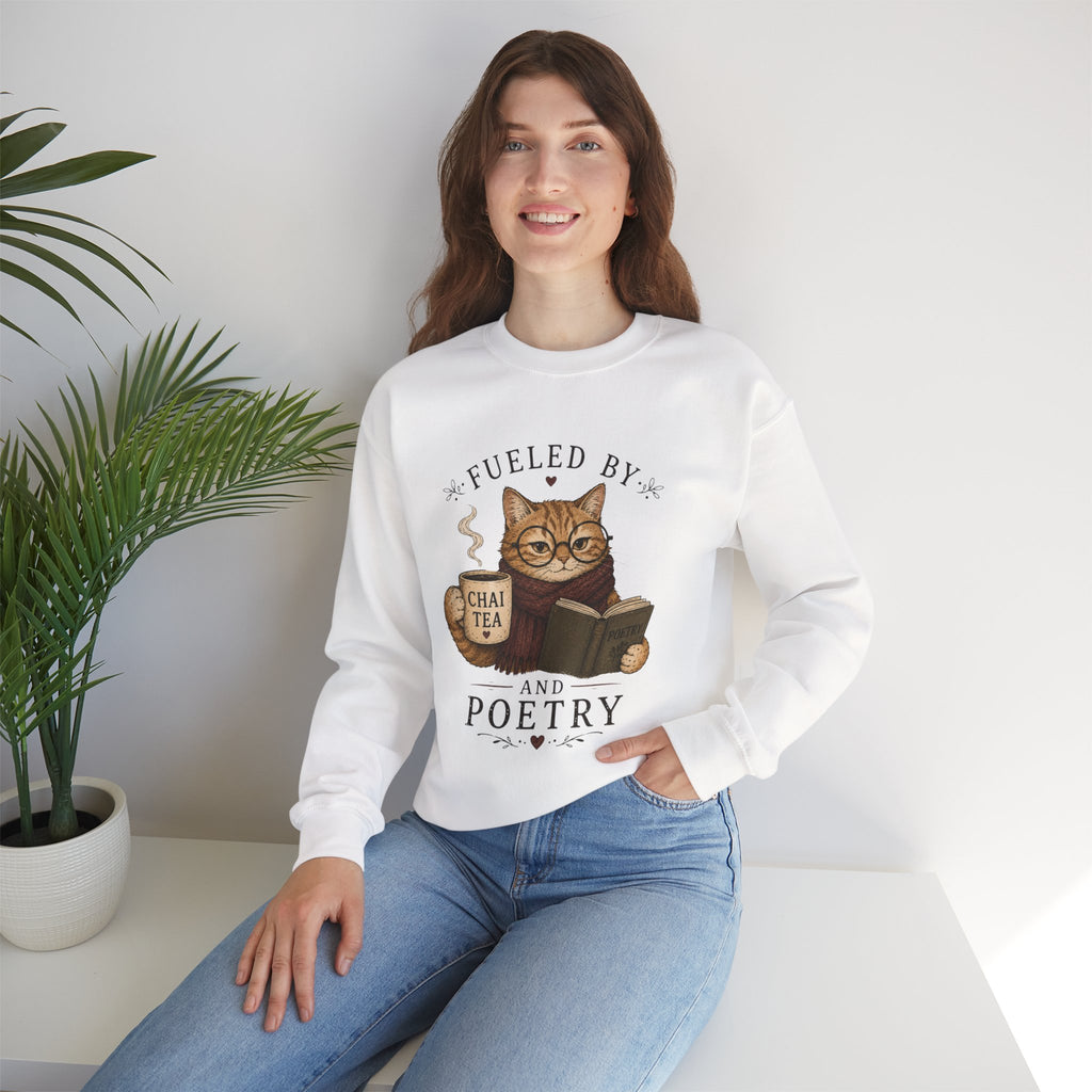 Fueled by Chai Tea and Poetry - Writerkat Sassy Cat Sweatshirt