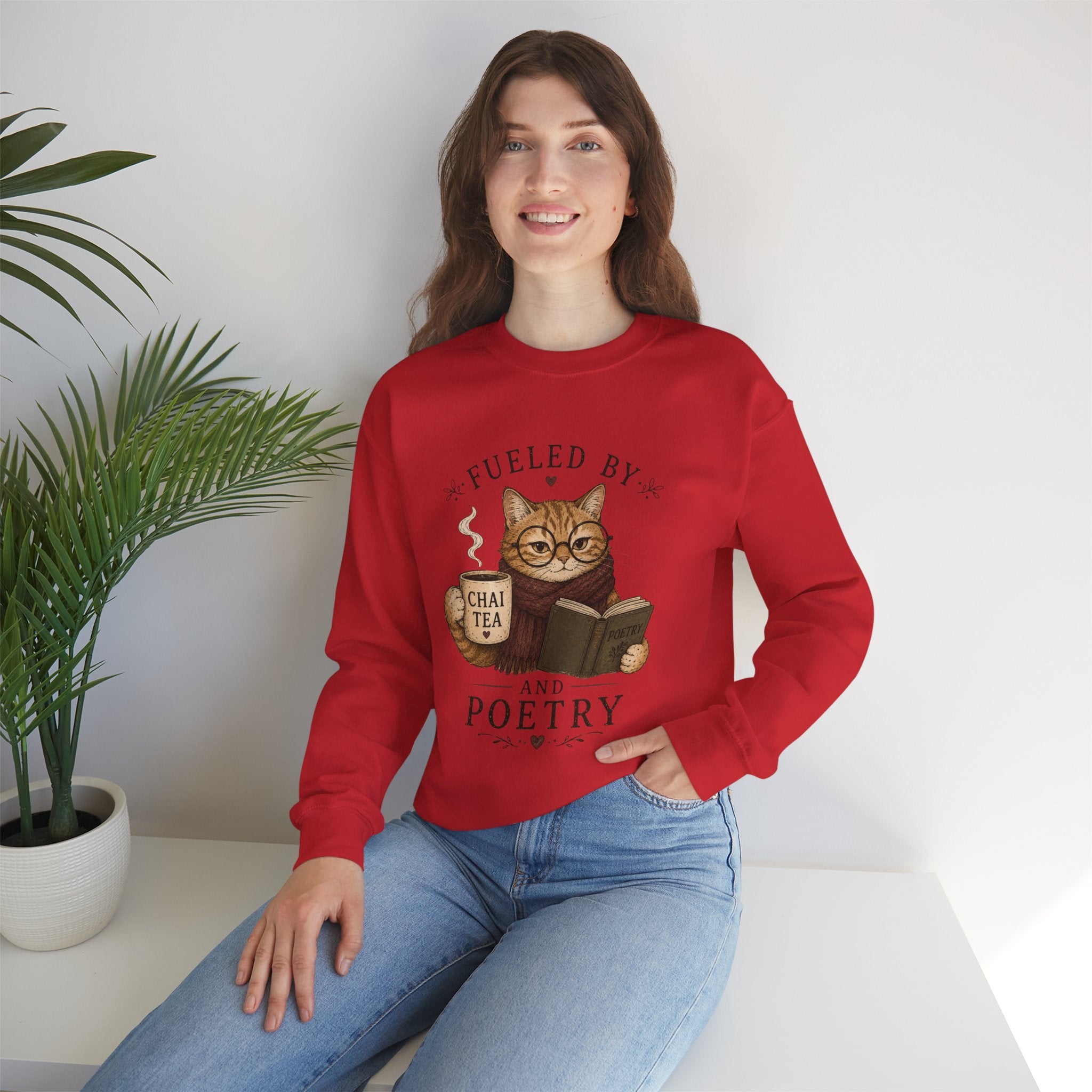 Fueled by Chai Tea and Poetry - Writerkat Sassy Cat Sweatshirt