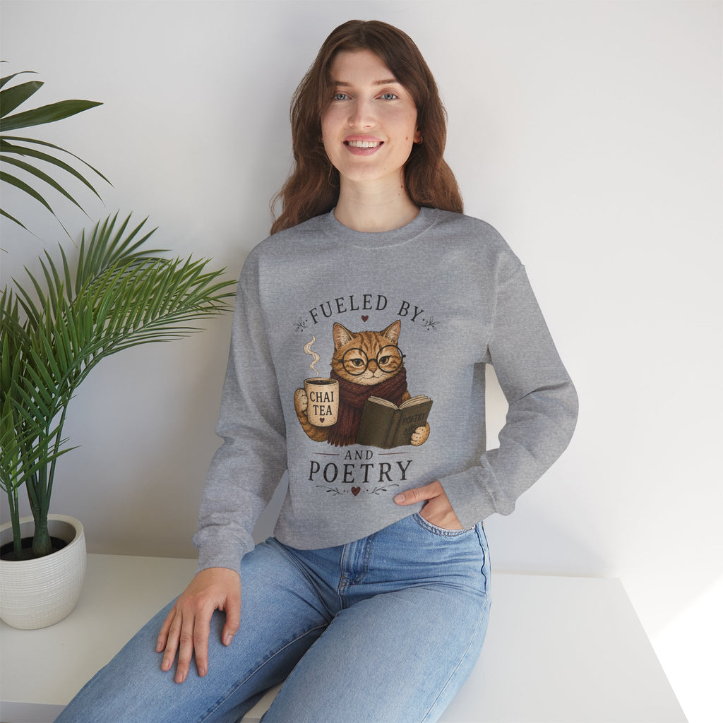 Fueled by Chai Tea and Poetry - Writerkat Sassy Cat Sweatshirt